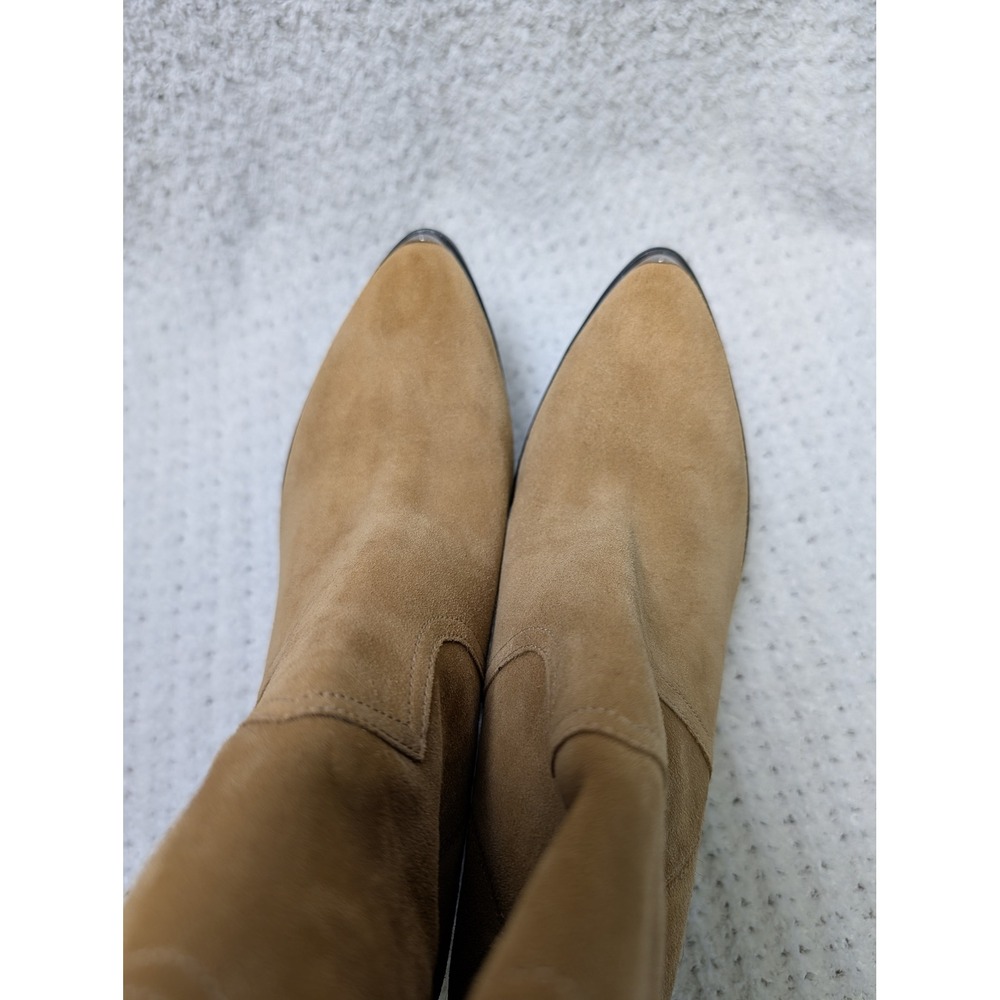 Joie Tan Suede Western Ankle Boots Metal Toe Tip Conical Heel Womens 38.5 - Picture 8 of 14